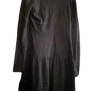 Michael Kors Black Gold Glitter Dot Blouse Long Bell Sleeves Elegant Stretch M